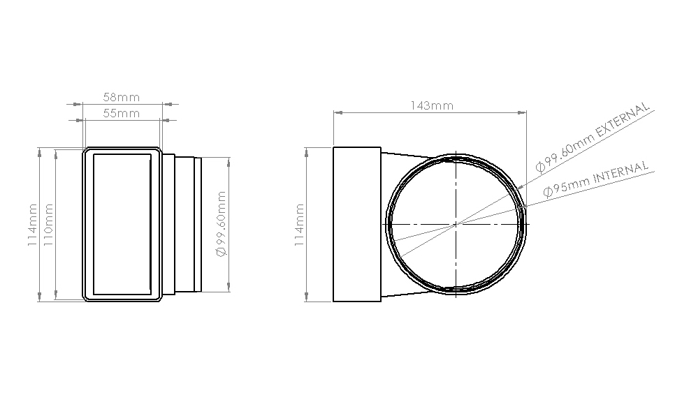 Dust Adaptor Bend - RND/SQ