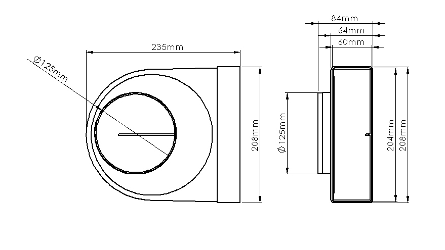 Dust Adaptor Bend - RND/SQ