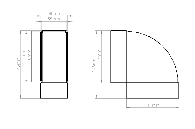 Duct 90° Horizontal Bend - Square