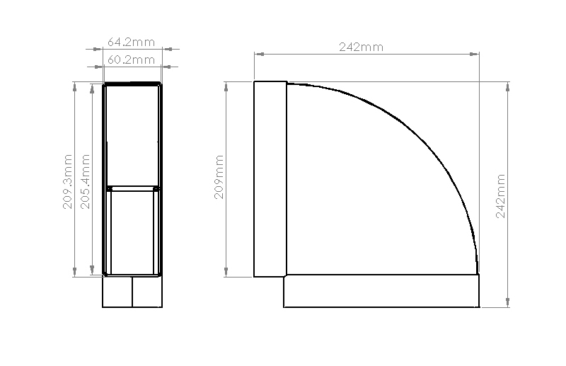 Duct 90° Horizontal Bend - Square