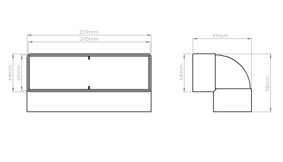 Duct 90° Vertical Bend - Square
