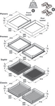 Pull Out Corner Unit, Complete Set, Planero Baskets, Vauth-Sagel VS COR Flex