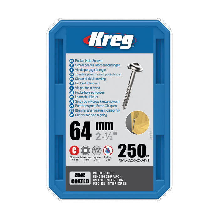 Kreg Pocket Screws - 64mm / 2-1/2"  #8 Coarse  Washer-Head